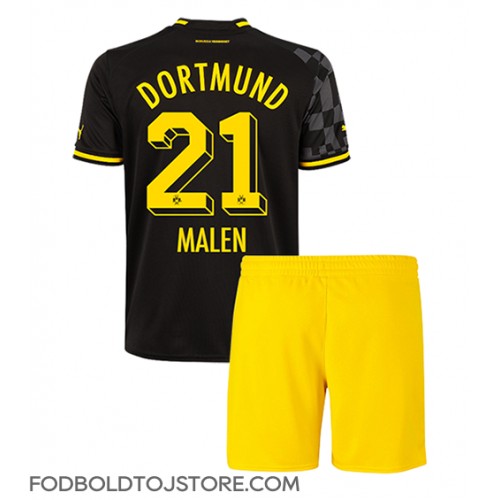 Borussia Dortmund Donyell Malen #21 Udebanesæt Børn 2022-23 Kortærmet (+ Korte bukser)